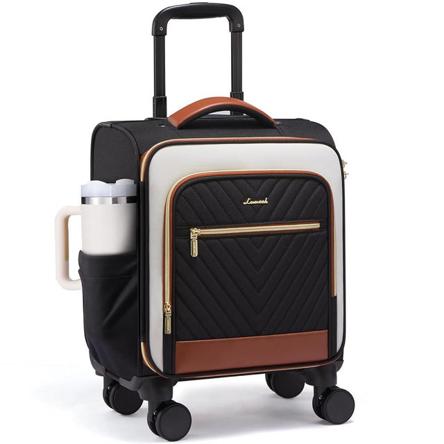LOVEVOOK Underseat Carry On Luggage Airline Approved, 14 Inch Softside Suitcases with Wheels, Lightweight Spinner Carry on Suitcase with TSA Lock Weekender