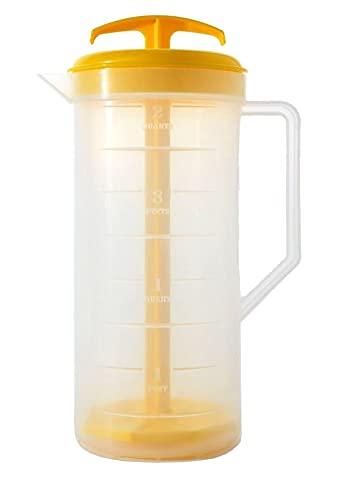 Jbk Pottery - Mixing Pitcher for Drinks, Plastic Water Pitcher with Lid and Plunger with Angled Blades, Easy-Mix Juice Container, 2-Quart Capacity (