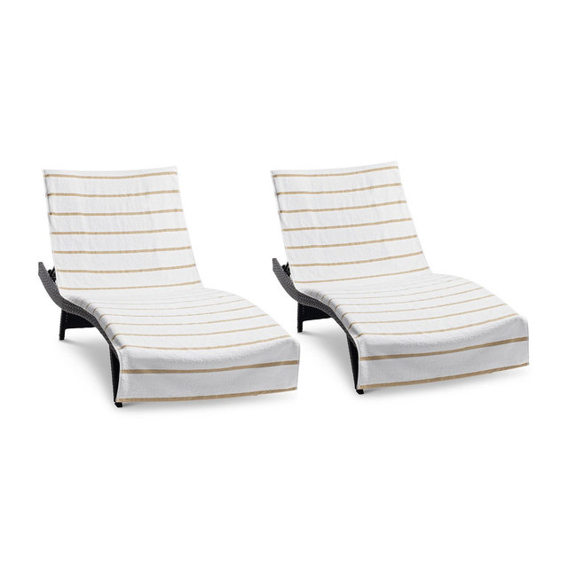 Arkwright Home Chaise Lounge Cover (Pack of 2, 30x85 in.), Cotton Terry Towel with Pocket to Fit Outdoor Pool or Lounge Chair, White with Colored Stripes