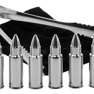 BarMe Stainless Steel Bullet Shaped Whiskey Stones with Tongs and Storage Bag (Set of 6)