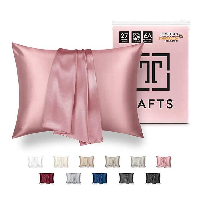 Tafts 27mm 100% Pure Mulberry 6A Silk Pillowcase for Hair & Skin with Zipper Closure, Cooling, Natural, Organic, Double Sided Silk Pillow Case (Misty Rose Pink, Queen 20"x30" 1pc)