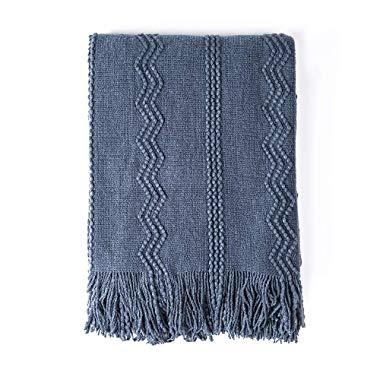BOURINA Throw Blanket Textured Solid Soft Sofa Couch Decorative Knitted Blanket, 50" x 60",Navy