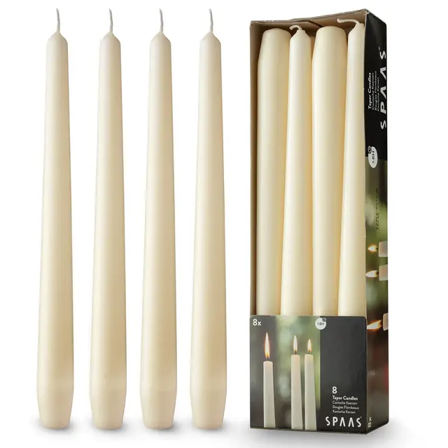 Spaas 10" Ivory Taper Candles, 8 Pack, Unscented, for Weddings and Home Decor, 8h Burn Time