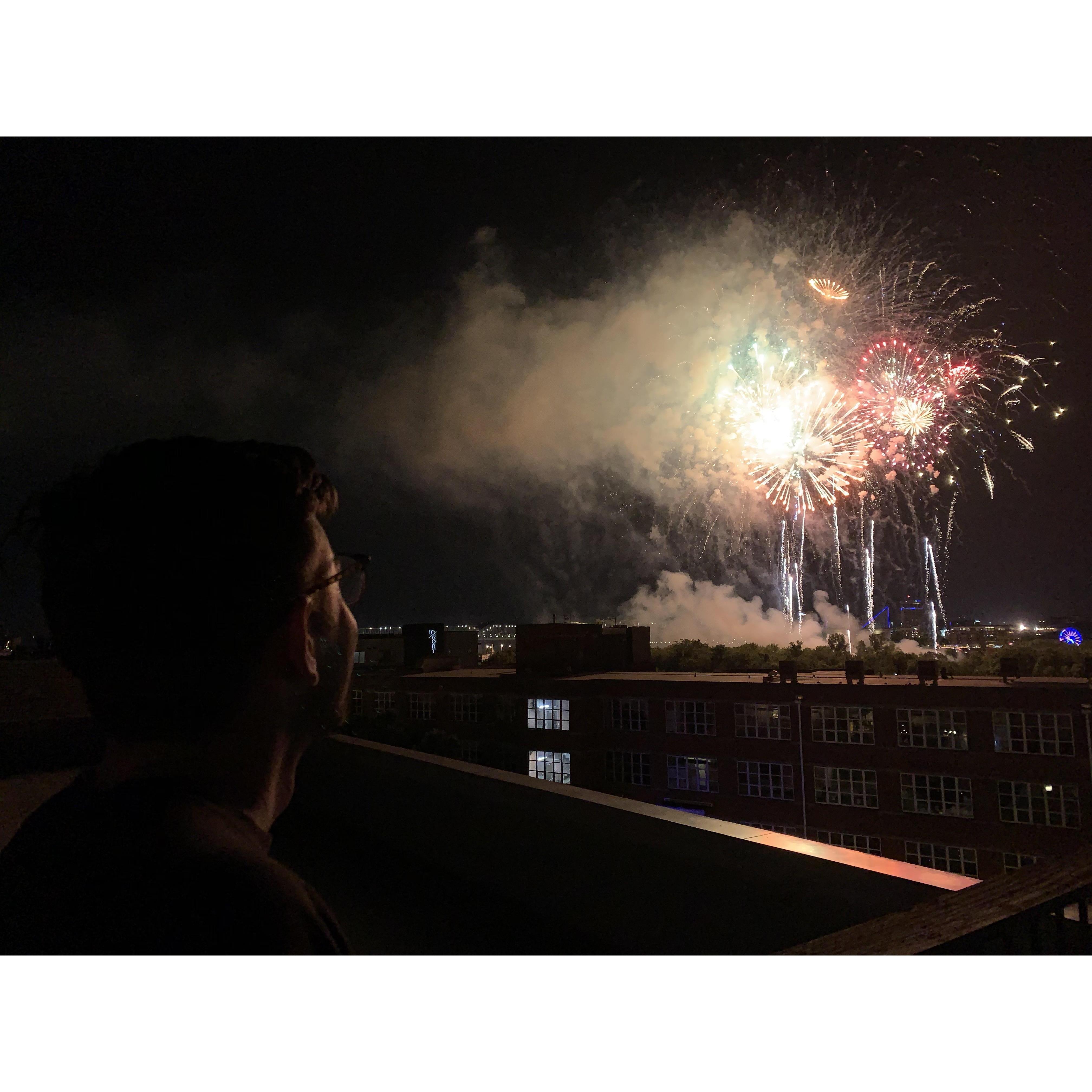 Our 4th of July view from the rooftop deck of Alan's apartment building.