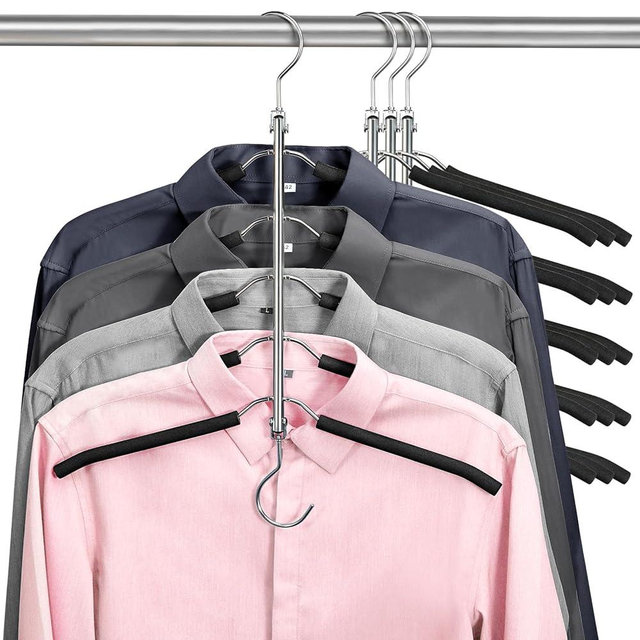 Space Saving Hangers for Clothes, HangerSapce Multi Layers Stainless Steel Shirt Hangers, 4 Packs Clothes Hangers Sapce Saving for Closet Organizers and Storage