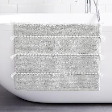 Organic Tassel Stripe Bath Mat - Gray Sky