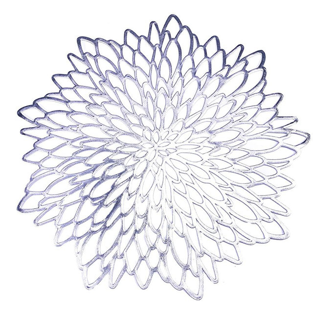 12 Pack Silver Metallic Round Placemats Laminated Vinyl Leaf Dining Table Decorative By Snowkingdom