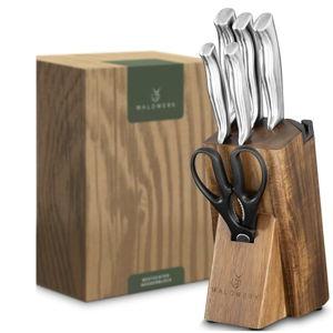 WALDWERK Knife Set - 7pcs Kitchen Knife Set with Block and Integrated Sharpener - Kitchen Knife Set - Knife Block Set - Kitchen Knifes - Knives Set for Kitchen - Knife Block - Knife Set with Block