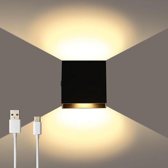 Lightess LED Wall Sconce Battery Powered, Touch Control Dimmable Wall lamp Rechargeable Black, Up Down Wall Mount Lights for Hallway Living Room, Warm White, LG9939106