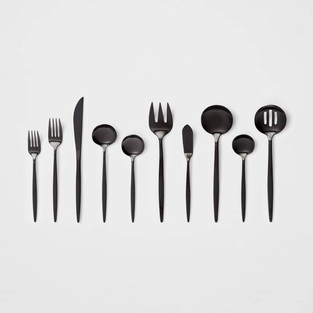 45pc Stainless Steel Modern Exaggerated Silverware Set Black - Threshold™