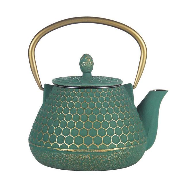 Cast Iron Tea Kettle, Japanese Tetsubin Teapot Coated with Enameled Interior, Durable Cast Iron Teapot with Stainless Steel Infuser (Dark Green Hexagon Pattern, 1000ml/34oz)