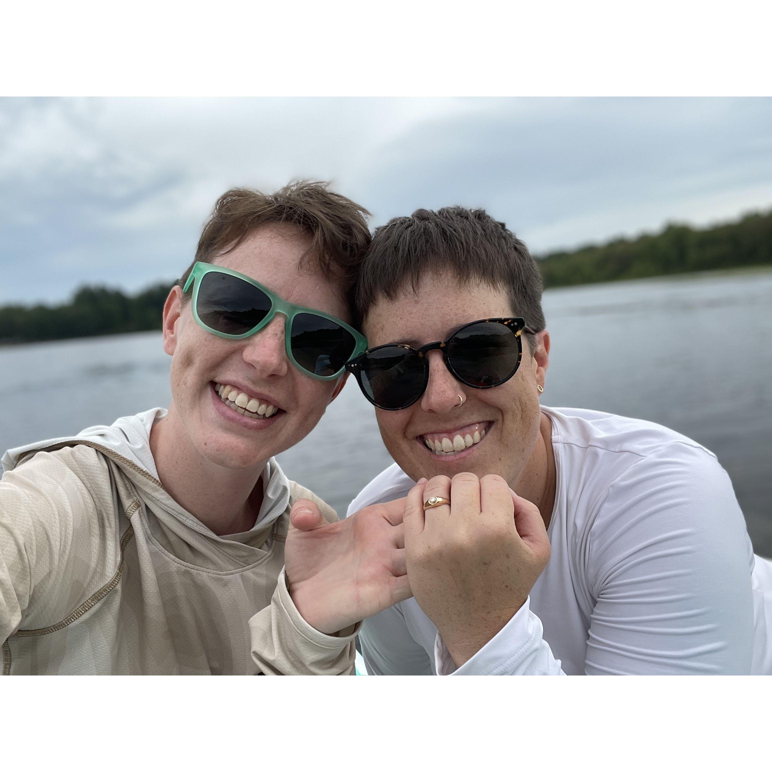 Nina proposed to Becca on a paddleboard in the middle of a lake. She is very brave!