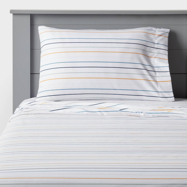 Twin Microfiber Kids' Sheet Set Blue Striped - Pillowfort™
