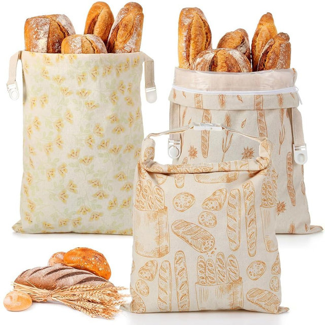 Tallew 3 Pack Beeswax Bread Bags for Sourdough & Homemade Bread 17 x 13'' XL Reusable Organic Linen Beeswax Wraps with Sealing Zip for Fresh Food Storage Loaf Freezer Baker(Classic Style)