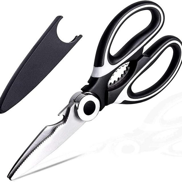 Kitchen shears with Cover,Multipurpose Utility Stainless Steel Heavy Duty scissors for Kitchen, Chicken, Poultry, Fish, Meat, Herbs, Black