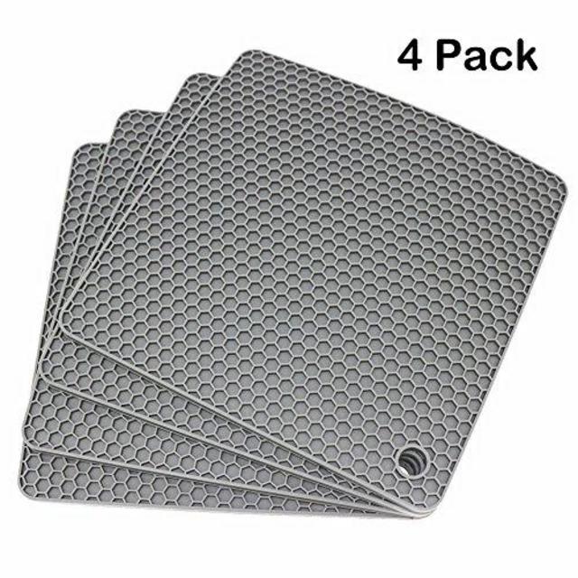 Lucky Plus Silicone Rubber Trivet Mat for Hot Pan and Pot Hot Pads Counter Mat Heat Resistant Tablemat or Placemats 4 Pack,Size:7.5x7.5 Inch, Color: Gray,Shape:Square