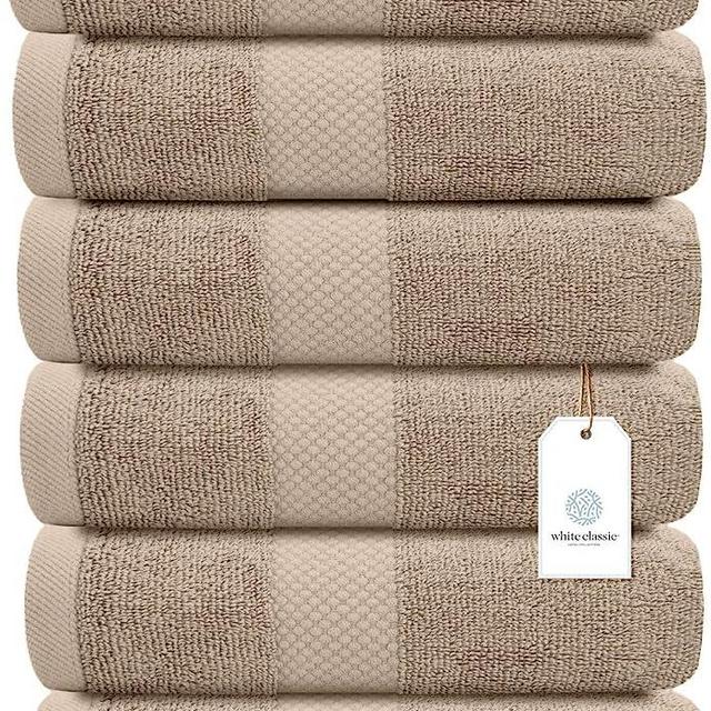 White Classic Luxury Hand Towels for Bathroom-Hotel-Spa-Kitchen-Set - Circlet Egyptian Cotton - 16x30 Inches - Set of 6 (Taupe)