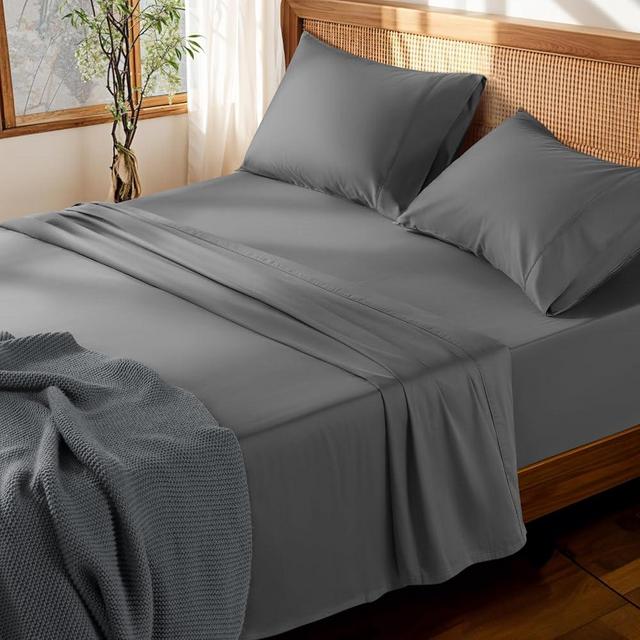 LBRO2M 100% Cotton Sheets Set Deep Pocket 19", 1000 Thread Count Queen Size 4 Piece Bed Sheet Sets Soft Comfortable Bedding All Season (Queen, Dark Grey)