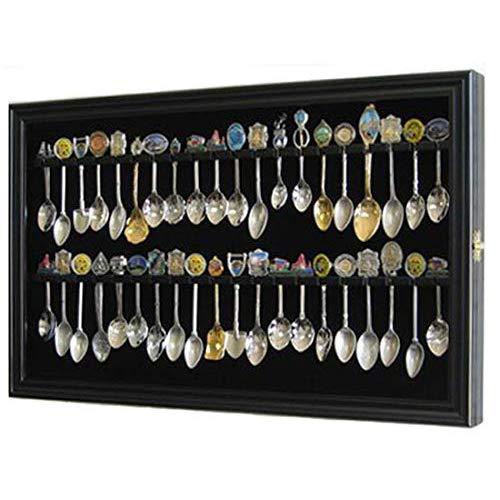 40 Souvenir, Baby, Sterling Spoon Display Case Rack Cabinet with Glass Door (Black Finish)