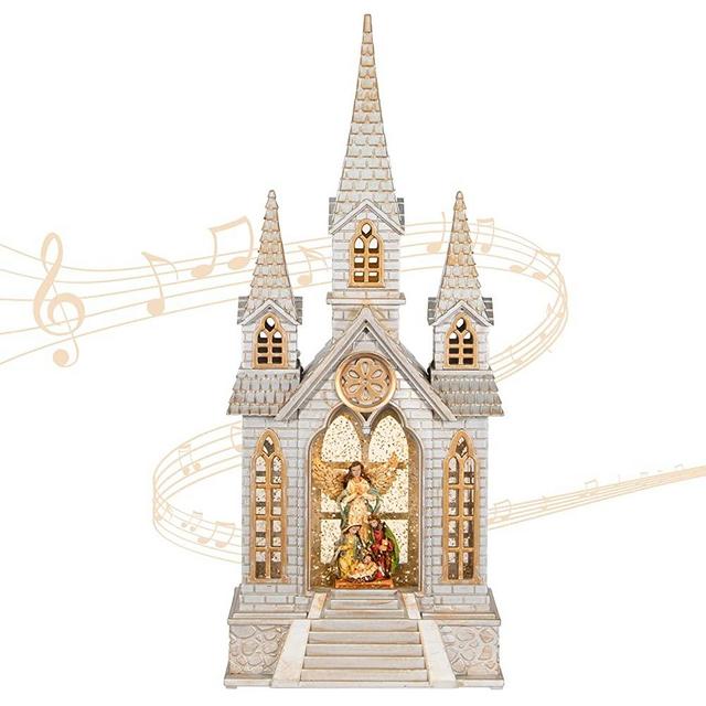Church Snow Globe,Christmas Water Lantern,Angel holy Family Christmas Eve Glitter Water Globe with Musical,Christian Decorations Indoor,Powered with Battery or USB Cable