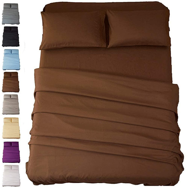 SONORO KATE Bed Sheet Set Super Soft Microfiber 1800 Thread Count Luxury Egyptian Sheets 16-Inch Deep Pocket Wrinkle and Hypoallergenic-4 Piece(King Brown)