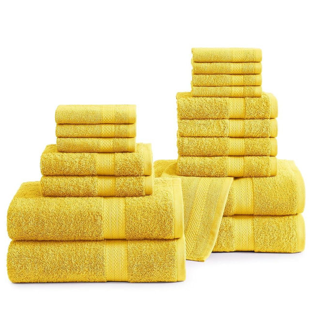 LANE LINEN 100% Cotton Luxury Bathroom Towel Set - 18 Pcs - Ring Spun, Quick Dry, Super Soft & Absorbent - 4 Bath Towels, 8 Washcloths, 6 Hand Towels - Remains Fluffy After Multiple Washes - Mimosa