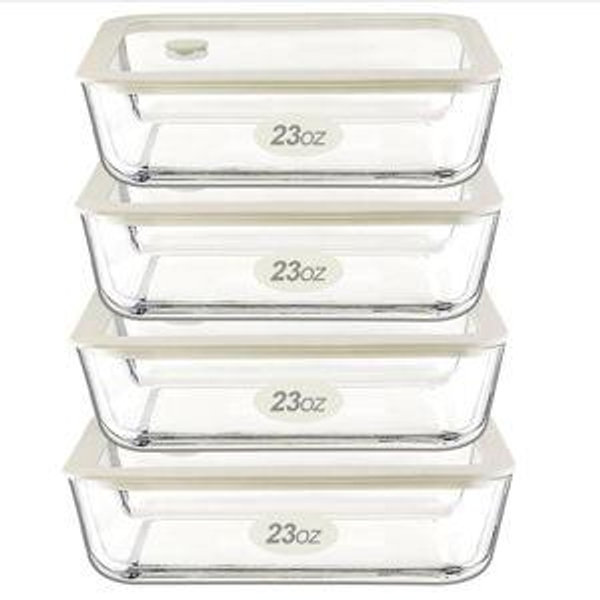 Urban Green Glass Food Container Set with Glass Lid, 4 Pack, Food Storage Containers Set, Airtight, LeakProof, 100% Plastic Free, Meal Prep Containers (White Color)