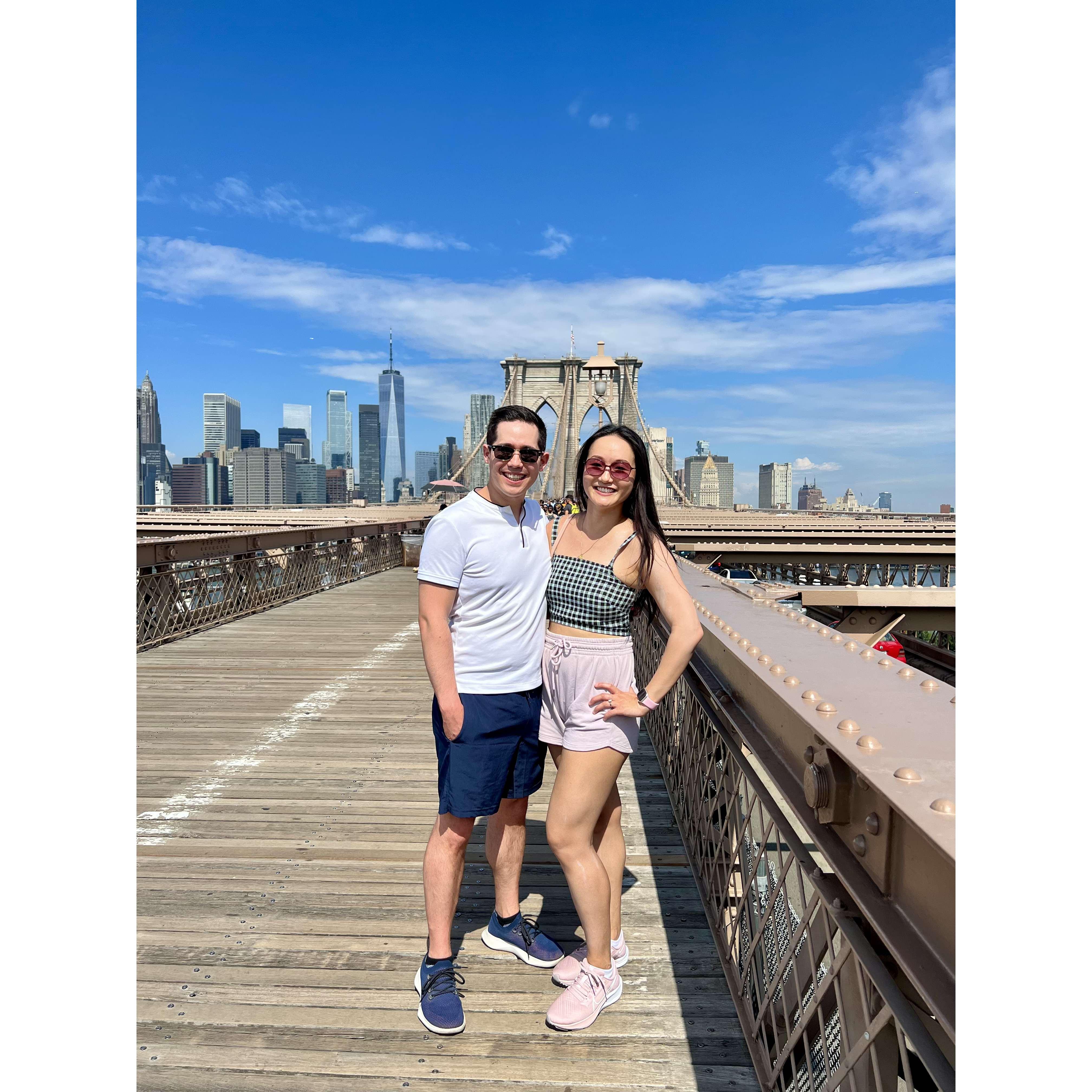 Walking over the brooklyn bridge on a perfect sunny day!