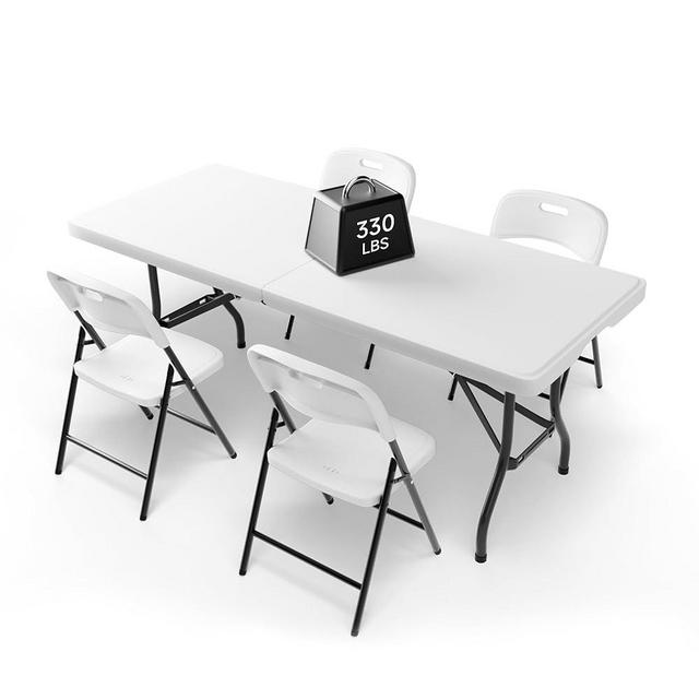 Ortus Collective 6FT Folding Table Set with 4 Folding Chairs, Heavy Duty 330 lbs Table & 600 lbs Chairs, Portable Folding Furniture Bundle for Camping, Party, Indoor & Outdoor Use