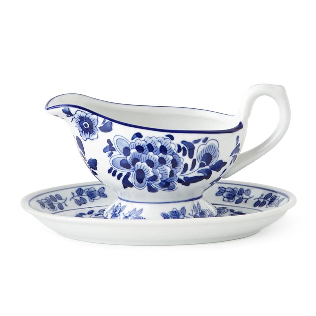 Neiman Marcus Assorted Blue & White Gravy Boat & Stand