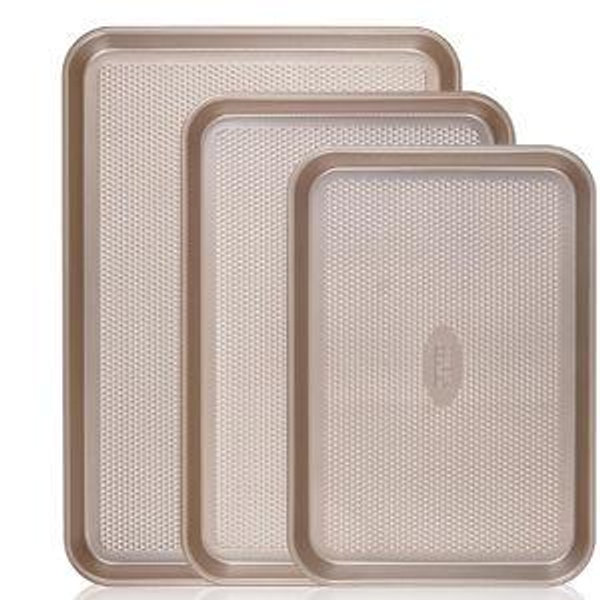Baker's Secret Baking Sheet Pan Set, 3x Cookie Sheets for Oven, Diamond Texture Premium Air Flow, Set of 3 Baking Trays, Extra Thick 0.6mm with Diamond Base PFOA, PFOS, PTFE and PFAS free