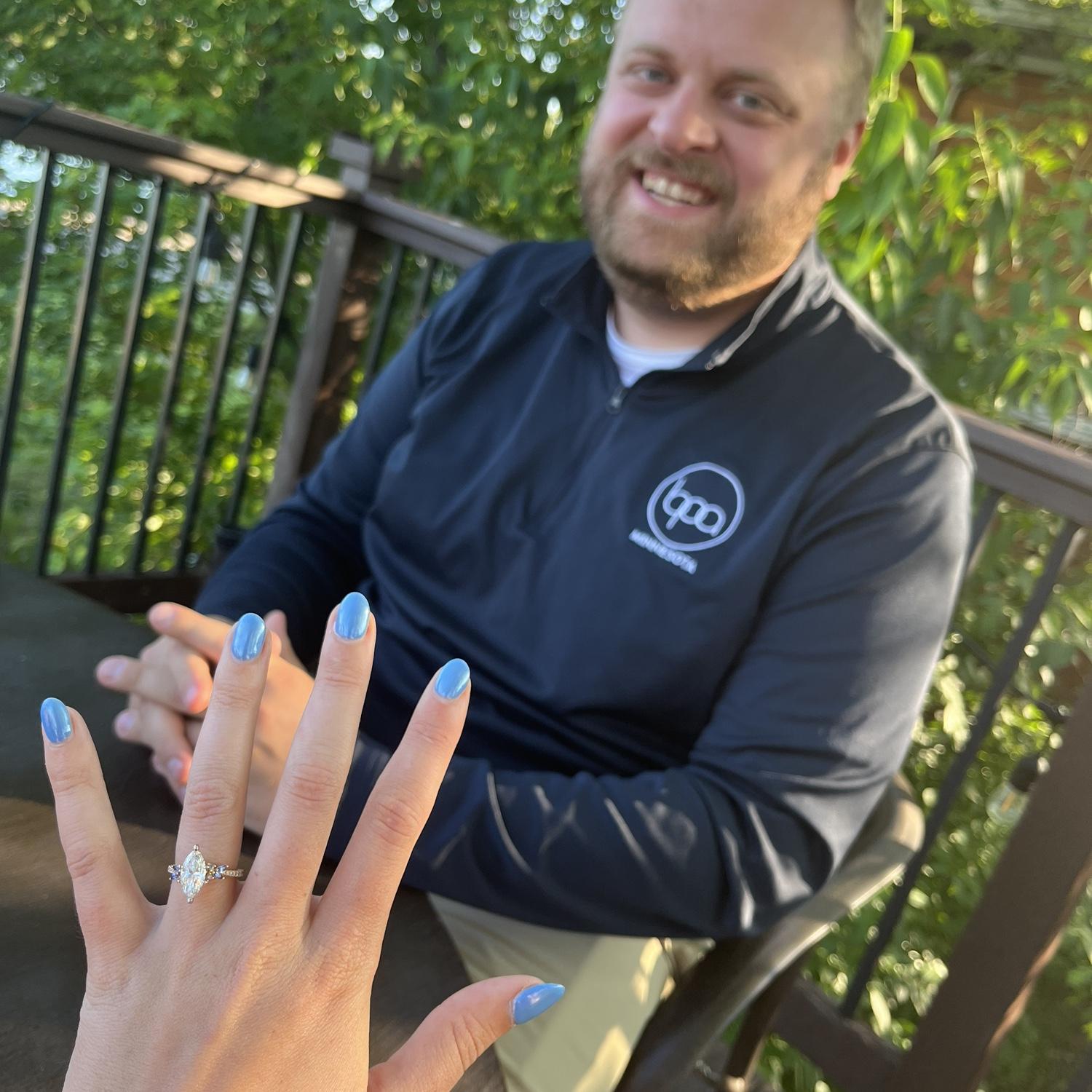 Celebrating our engagement at one of favorite places ot eat, Spanky's.