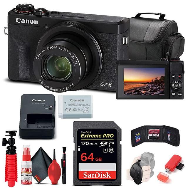 Canon PowerShot G7 X Mark III Digital Camera (Black) (3637C001) + 64GB Memory Card + Card Reader + Deluxe Soft Bag + Flex Tripod + Hand Strap + Memory Wallet + Cleaning Kit (Renewed)