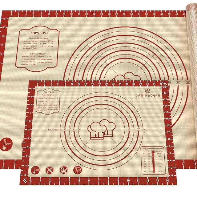 2 Pack Non Stick 26''x16'' Extra Large Thick Silicone Pastry Mat and 11''x16'' Cooking Mats, Double Measures Scale for Non-slip Silicone Baking Sheet,Counter Mat, Dough Rolling, Reusable Bakeware Mats