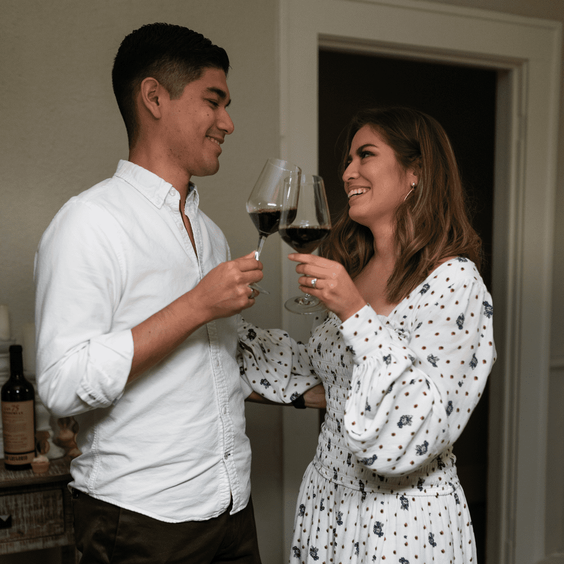 October 2020: Engagement Party | Enjoying wine