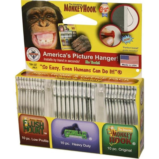 Tmh-314 Heavy-Duty Picture Hanger Set, Carbon Steel, Silver, Galvanized, 30-Piece