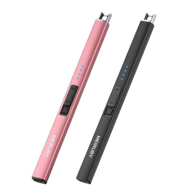 MEIRUBY 2 Pack Lighter Electric Candle Lighter Long Electronic Rechargeable USB Lighter Arc Windproof Flameless Lighters for Candle Camping BBQ Birthday Gifts for Women Mom Wife Men