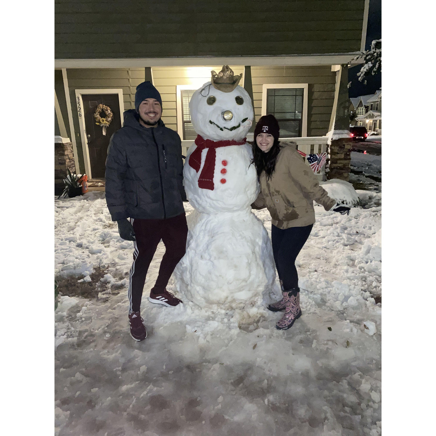 Our first snowman! It was literally as tall as Xavier!