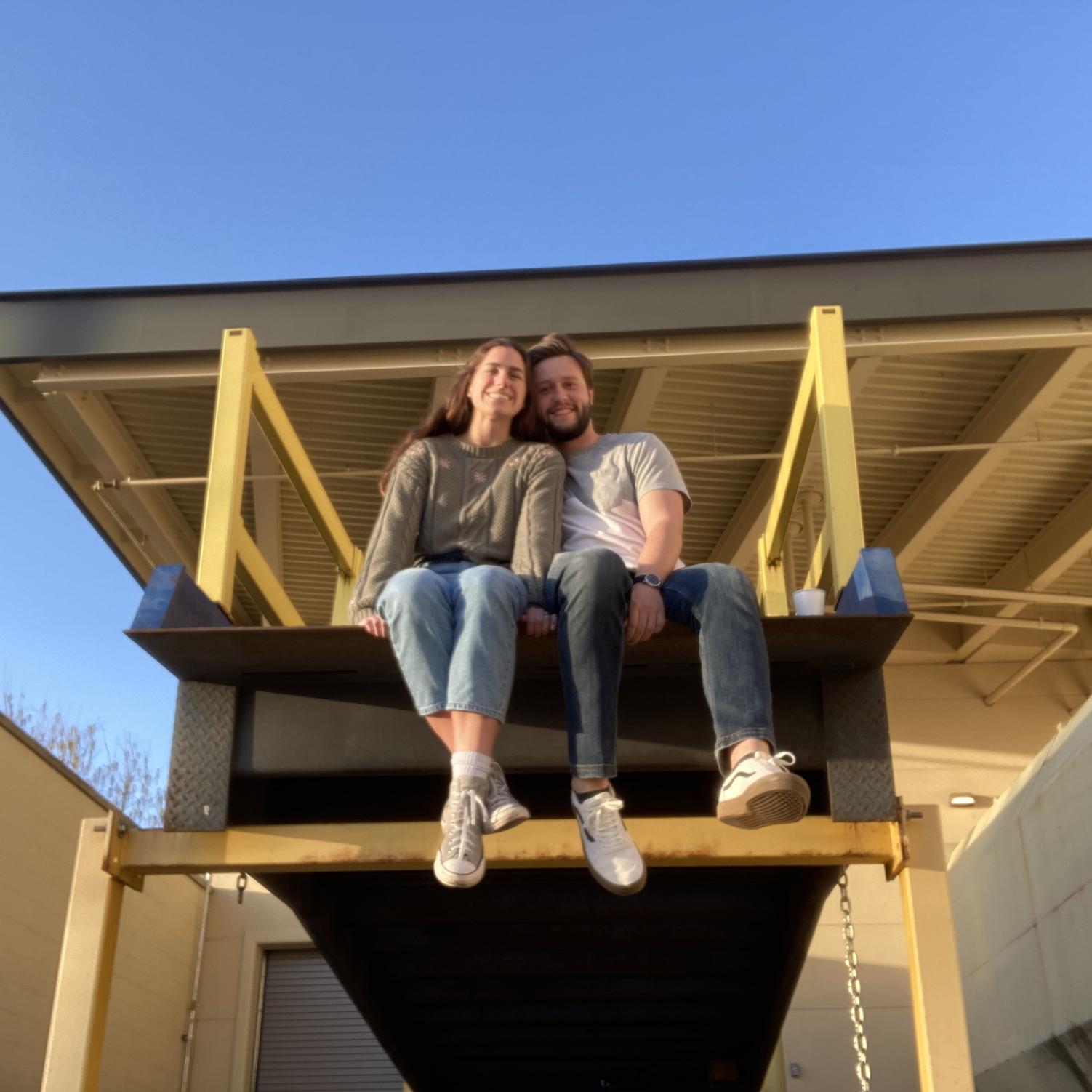 We had time before our movie started and snuck up on this contraption! Gracie was nervous that we were going to get in trouble, but we got a good photo and didn't get caught!