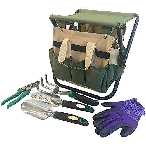 Garden Tools Set Organizer | Garden Seat Folding Gardening Stool Chair Kneeler | Gardener Bag | Gardening Tools Set | Digging Claw Garden | Top Gardening Gifts for Mom/Dad Includes Aluminum Tools