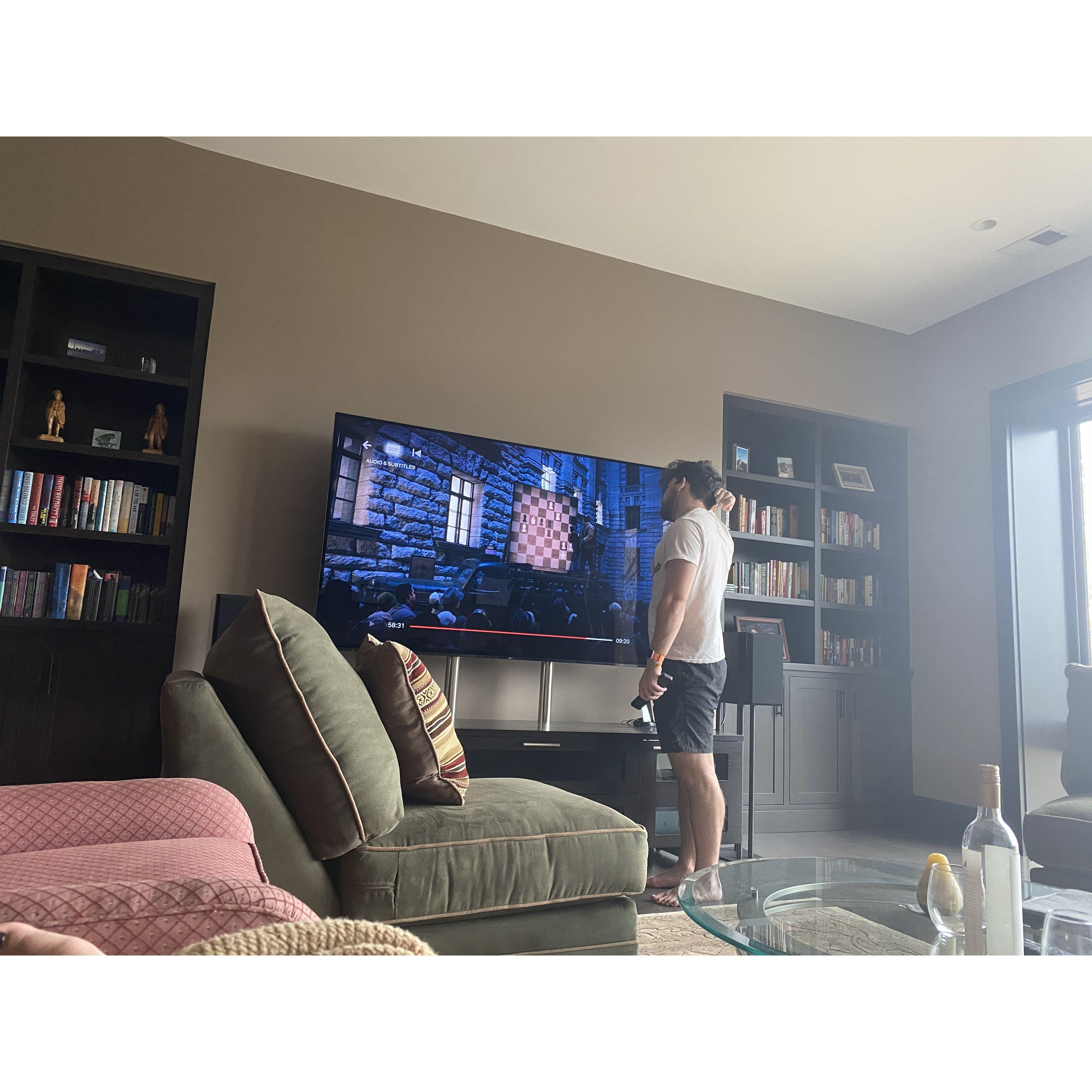 November 2020 - Faraaz trying to figure out the final game in "The Queen's Gambit"
