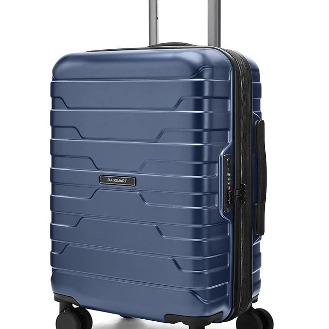 BAGSMART Carry On Luggage 22x14x9 Airline Approved with Spinner Wheels,Lightweight 20 Inch Luggage with TSA Lock,Expandable Hard Shell Carry On Suitcases for Men Women,Dark Blue