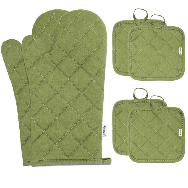 Win Change Oven Mitts and Pot Holders Sets,6 Pcs Oven Mitts and Potholders with Recycled Cotton High Heat Resistant Extra Thick Long Oven Mitts for Cooking(Green)