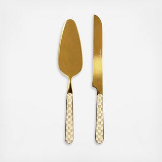 Mocha Check Bistro 2-Piece Cake Serving Set