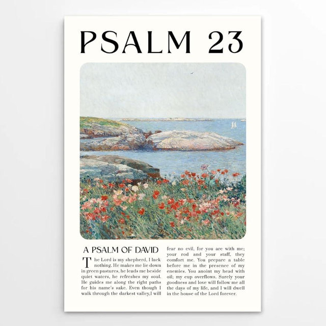 Vintage Psalm 23 Scripture Wall Art Retro Christian Bible Verse Poster Inspirational Faith Decor Floral Landscape Print for Living Room Religious Gift for Her & Him 8x12inch Unframed