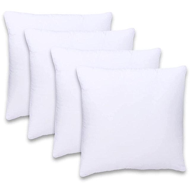 GOLD TEXTILES White Throw Pillows Insert (Pack of 4) - 18 x 18 Inches Polyester Sham Stuffer Throw Pillow - Lightweight Square Indoor Decorative Pillows - Bed and Cushion Couch Pillows