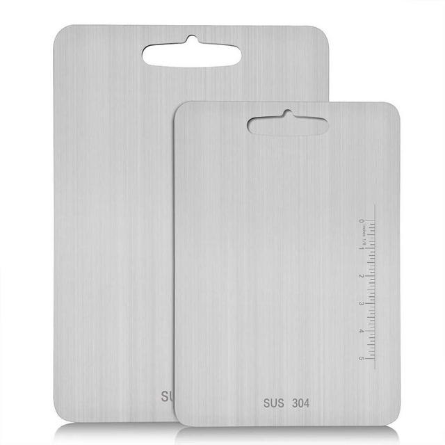 Atmama (14.2" x 9.8"and11.24" x7.87") Stainless Steel Cutting Board for Kitchen,SUS 304 Chopping Board for Meat,Fruit,Vegetables,Baby Food,Dishwasher Safe(2pcs)…