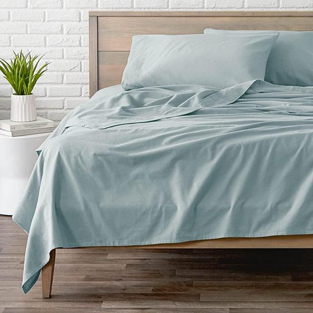 Bare Home Flannel Sheet Set 100% Cotton, Velvety Soft Heavyweight - Double Brushed Flannel - Deep Pocket (King, Light Blue)