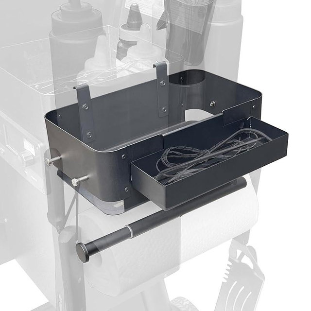 Storage Bin for Traeger Pellet Grill Caddy with Paper Towel Holder, Temperature Probe Box, and Hanging Hooks – Smoker Accessories for Traeger Pro Series 22/34, Ironwood 885/650, Pro 780/575, Pit Boss