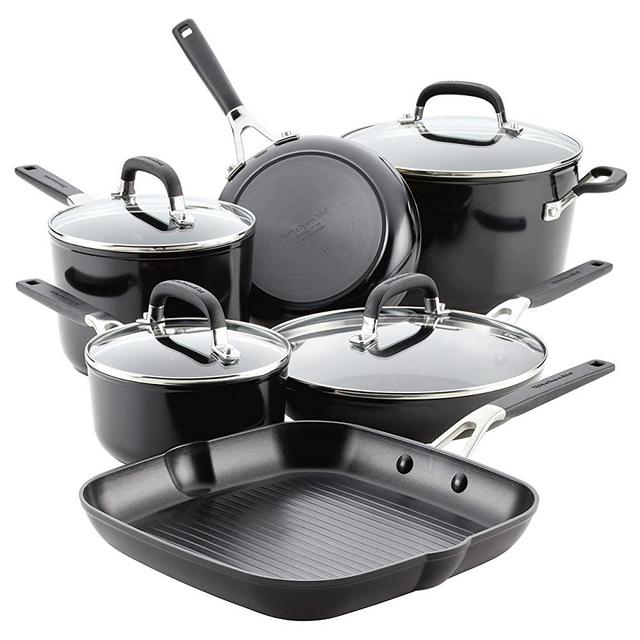 KitchenAid Hard Anodized Nonstick Cookware Pots and Pans Set, 10 Piece, Onyx Black